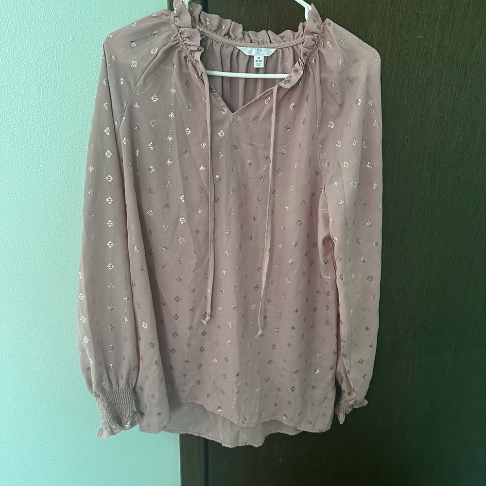 Time and Tru Blush Pink Blouse with Ruffle Neckline